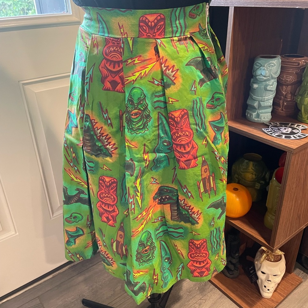 Geeky Nerdy Godzilla Kaiju Pin-up Skirt Sci-fi Tiki Handmade